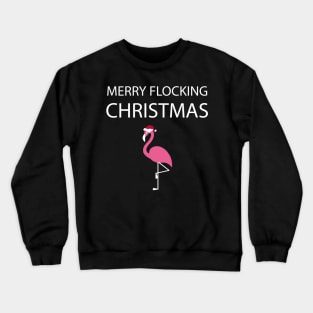 Merry Flocking Christmas Pink Flamingo Santa Hat Crewneck Sweatshirt